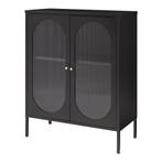 Dressoir Karlskrona metaal met geribbeld glas zwart 101x80x4, Verzenden, Nieuw
