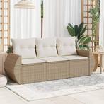 vidaXL 3-delige Loungeset met kussens poly rattan beige, Verzenden, Nieuw, Rotan, Loungeset