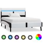 vidaXL Bedframe met LED kunstleer wit en zwart 90x200 cm, Huis en Inrichting, Overige materialen, 90 cm, Eenpersoons, Verzenden