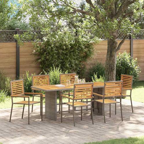 vidaXL Tuin Eetset 7 pcs Grijs 190 x 80 x 75 cm poly rattan, Tuin en Terras, Tuinstoelen, Nieuw, Rotan, Verzenden
