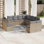 vidaXL 11-delige Tuinset met kussens poly rattan beige, Tuin en Terras, Verzenden, Nieuw, Rotan, Tuinset