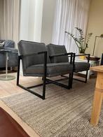 leren fauteuils met stalen frame - grijs leer - Echt leer,, Nieuw, Ophalen of Verzenden, Industrieel, 50 tot 75 cm