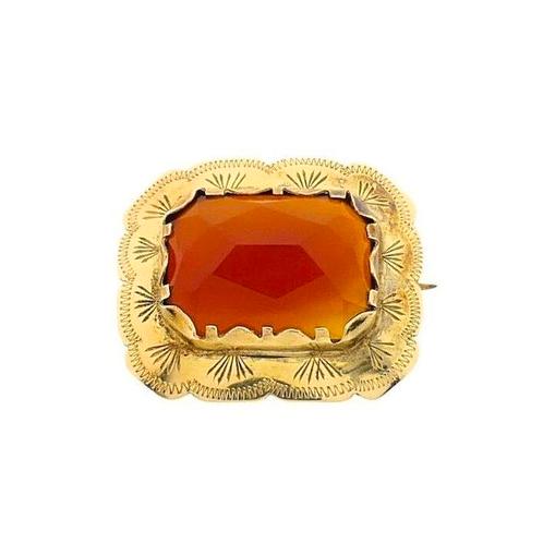 Gouden broche met carneool | Vintage (antiek, 585) (antiek), Sieraden, Tassen en Uiterlijk, Broches, Overige kleuren, Gebruikt