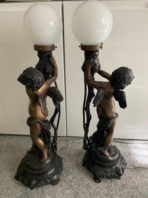 Kaarsenhouder (2) - Brons - Bronzen Engellamp uit Putto, Antiek en Kunst, Curiosa en Brocante