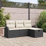 vidaXL Tuin Sofa Set met kussen met opslag 4 pcs Zwart Poly, Verzenden, Nieuw, Rotan
