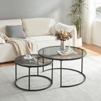 Salontafel set van 2 Kokkola rookglas zwart en transparant [, Huis en Inrichting, Tafels | Salontafels, Verzenden, Nieuw