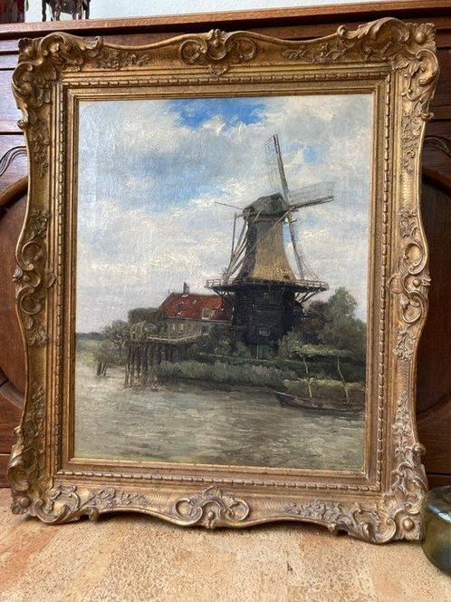 Louis van Engelen (1856-1940) - Dutch mill near Dordrecht, Antiek en Kunst, Kunst | Schilderijen | Klassiek