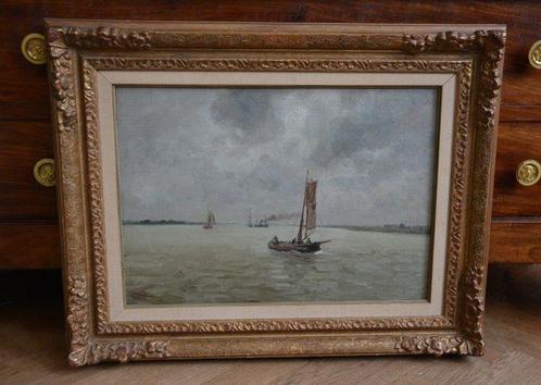 Louis Apol (1850-1936) - Riviergezicht met boten, Antiek en Kunst, Kunst | Schilderijen | Klassiek