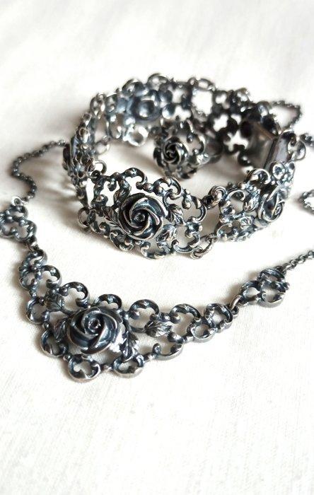 3-delige sieradenset Zilver - Ketting Armband Ring Roos, Sieraden, Tassen en Uiterlijk, Antieke sieraden