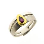 Bicolor platina ring met robijn (vintage, roze robijn), Gebruikt, Overige kleuren, Ophalen of Verzenden, 17 tot 18