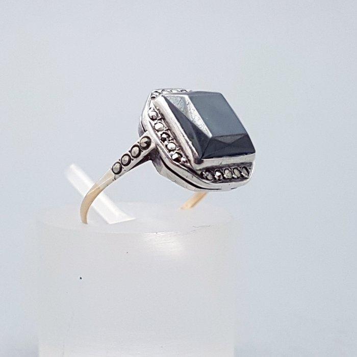 18 karaat - Roségoud, Zilver, Art Deco, Hematiet - Ring - +, Antiek en Kunst, Kunst | Designobjecten