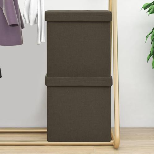vidaXL Opbergkrukken inklapbaar 2 st kunstlinnen donkerbruin, Huis en Inrichting, Stoelen, Bruin, Nieuw, Verzenden