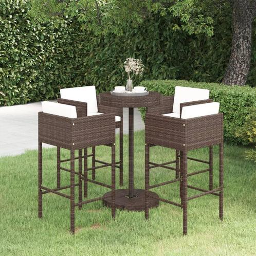 vidaXL 5-delige Tuinbarset met kussens poly rattan bruin, Tuin en Terras, Tuinsets en Loungesets, Nieuw, 4 zitplaatsen, Rotan