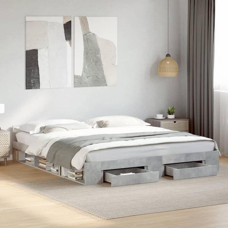 vidaXL Bedframe met lades bewerkt hout betongrijs 180x200 cm, Huis en Inrichting, Slaapkamer | Bedden, 80 cm, 200 cm, Grijs, Eenpersoons