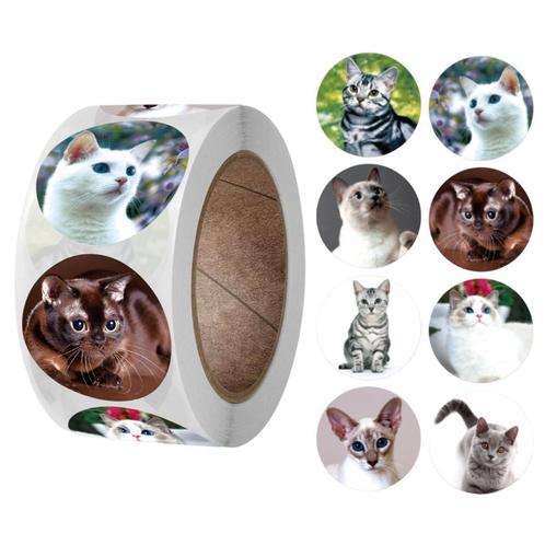500 Stickers Op Rol - 2.5cm - Echte Katten -, Diversen, Cadeauverpakkingen, Verzenden