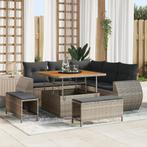 vidaXL 8 delige Tuinbankenset met kussens poly rattan acacia, Verzenden, Nieuw