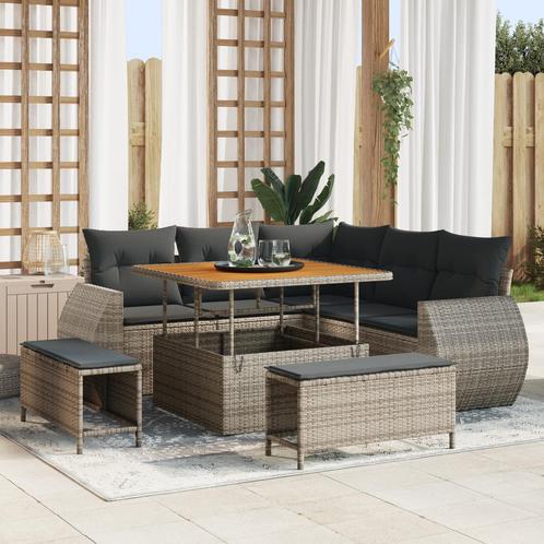vidaXL 8-delige tuinset met kussens van grijs poly rattan en, Tuin en Terras, Tuinsets en Loungesets, Tuinset, Nieuw, Verzenden