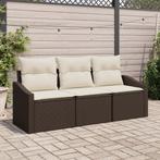 vidaXL 3-delige Tuinset met kussens poly rattan bruin, Tuin en Terras, Verzenden, Nieuw, Rotan, Tuinset