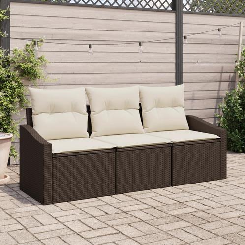 vidaXL 3-delige Tuinset met kussens poly rattan bruin, Tuin en Terras, Tuinsets en Loungesets, Tuinset, Nieuw, Rotan, Verzenden