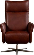 Donkercognac leren moderne relaxfauteuil - met stervoet rvs, Huis en Inrichting, Fauteuils, Nieuw, Ophalen of Verzenden, 50 tot 75 cm