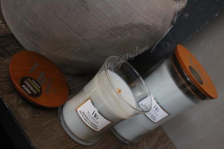 WoodWick Sagewood & seagrass large, Huis en Inrichting, Woonaccessoires | Kandelaars en Kaarsen, Nieuw, Ophalen of Verzenden