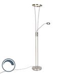 Moderne vloerlamp staal en glas incl. LED met leesarm -, Huis en Inrichting, Lampen | Vloerlampen, Nieuw, Overige materialen, Modern