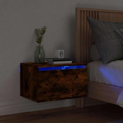 vidaXL Nachtkastje met LEDs wandgemonteerd gerookt, Huis en Inrichting, Slaapkamer | Nachtkastjes, Nieuw, Minder dan 45 cm, Hout