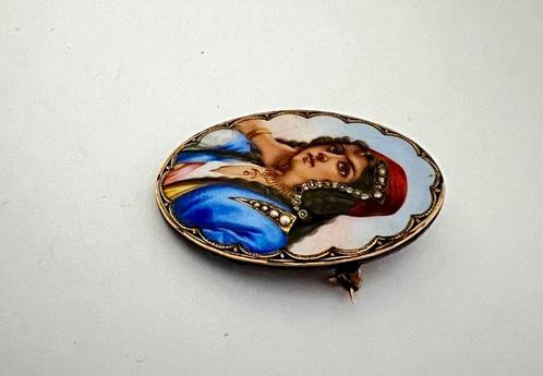 Speld - 12 kt. Geel goud Diamant (Natuurlijk) - Parel, Sieraden, Tassen en Uiterlijk, Antieke sieraden