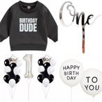 29-delige eerste verjaardag cakesmash set zwart wit zilver, Kinderen en Baby's, Babykleding | Maat 80, Nieuw, 4theperfectparty