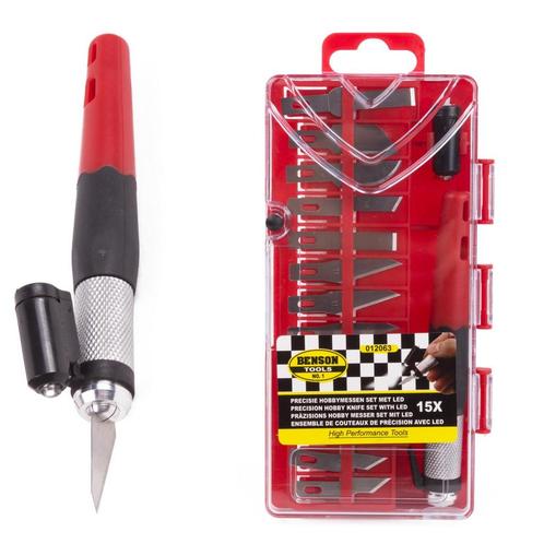 Benson Precisie-hobbymes met LED-licht - 15-delige set -..., Doe-het-zelf en Verbouw, Gereedschap | Handgereedschap, Nieuw, Ophalen of Verzenden