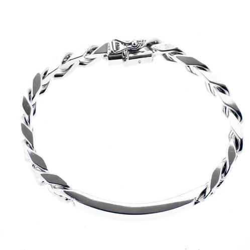 Zilveren gourmet schakel armband met graveerplaat | 21 cm, Sieraden, Tassen en Uiterlijk, Armbanden, Overige kleuren, Gebruikt