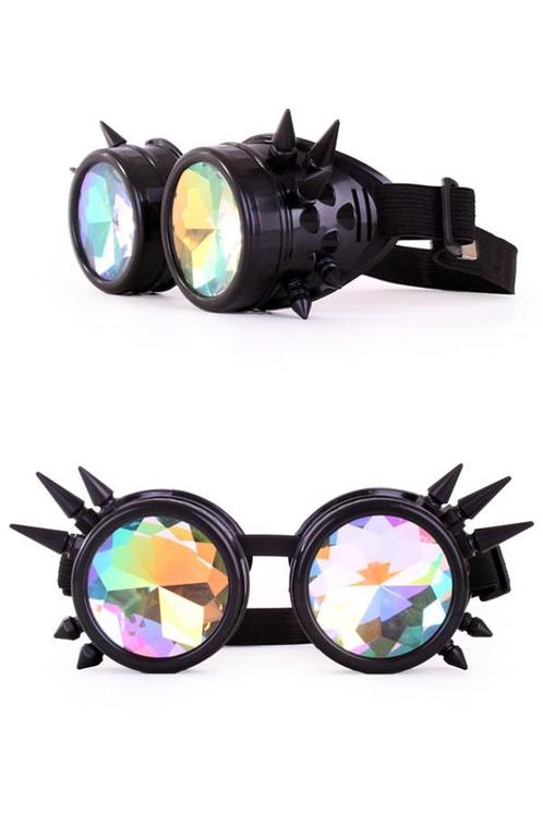 Goggles Steampunk Bril Spikes Zwart Montuur Caleidoscoop Gla, Hobby en Vrije tijd, Feestartikelen, Carnaval, Feestartikel, Nieuw