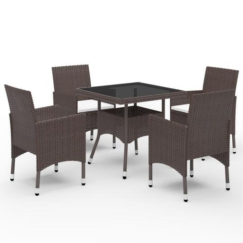 vidaXL 5-delige Tuinset poly rattan en glas bruin, Tuin en Terras, Tuinsets en Loungesets, Tuinset, Nieuw, Rotan, Verzenden