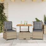 vidaXL 3-delige Tuinset met kussens poly rattan beige, 2 zitplaatsen, Nieuw, Tuinset, Verzenden