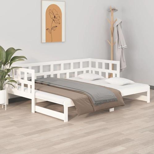 vidaXL Slaapbank uitschuifbaar massief grenenhout wit, Huis en Inrichting, Slaapkamer | Bedden, 90 cm, 200 cm, Wit, Eenpersoons