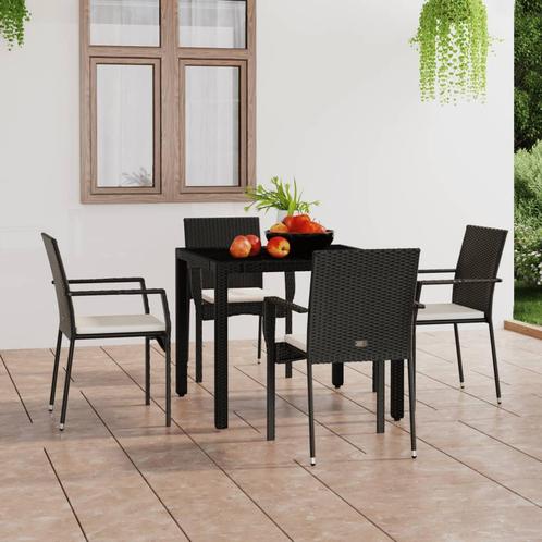 vidaXL Tuinstoelen 4 st met kussens poly rattan zwart, Tuin en Terras, Tuinstoelen, Nieuw, Rotan, Verzenden