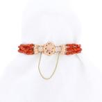Bloedkoraal kralen armband met bicolor gouden sierslot; A..., Gebruikt, Overige kleuren, Ophalen of Verzenden, Met edelsteen