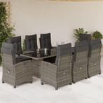 vidaXL 9-delige Tuinset met kussens poly rattan grijs, Nieuw, 8 zitplaatsen, Tuinset, Verzenden