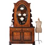 262 cm hoge Reusachtige Willem III vitrine in wortelnoten m, Antiek en Kunst, Ophalen of Verzenden