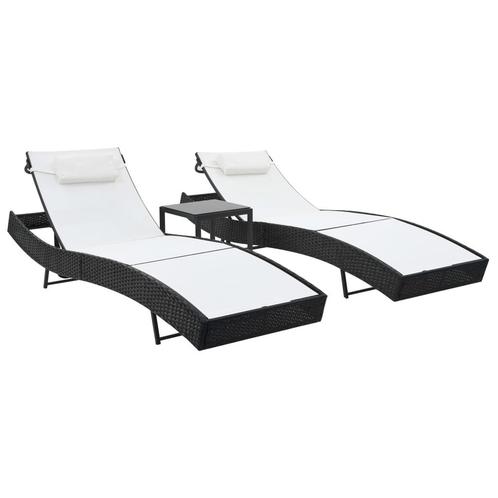 vidaXL Ligbedden 2 st met tafel poly rattan en textileen, Tuin en Terras, Ligbedden, Nieuw, Verzenden