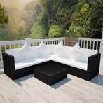 vidaXL 4-delige Loungeset met kussens poly rattan zwart, 4 zitplaatsen, Nieuw, Loungeset, Verzenden