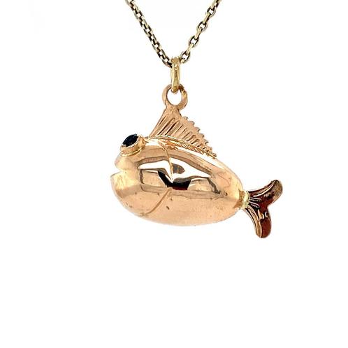 Gouden vintage vis hanger met kleursteen 14 krt, Sieraden, Tassen en Uiterlijk, Kettinghangers, Nieuw, Ophalen of Verzenden