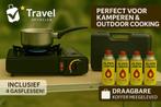 Camping kooktoestel + 4 gasflessen!!(noodpakket)