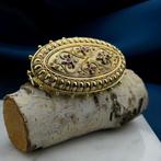 Antiek gouden Victoriaanse broche met robijn en diamanten..., Sieraden, Tassen en Uiterlijk, Broches, Gebruikt, Overige kleuren