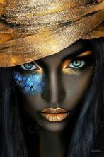 John Joseb Art- Glasschilderij vrouw hoofddoek goud abstract, Minder dan 50 cm, Verzenden, Nieuw, Schilderij