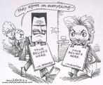 Pentekening Amerika - Romney en Hillary zijn het eens, Antiek en Kunst, Kunst | Tekeningen en Foto's, Verzenden