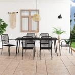 vidaXL 7-delige Tuinset katoenen touw en staal zwart, Verzenden, 6 zitplaatsen, Nieuw, Rvs