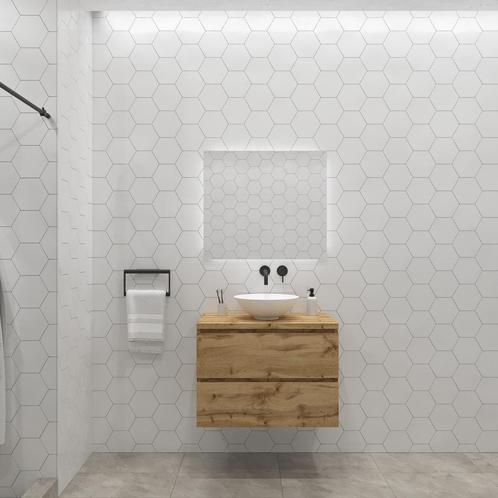 Badkamermeubelset Gliss Zeus 90 cm Rustiek Eiken Met Waskom, Doe-het-zelf en Verbouw, Sanitair, Bad, Nieuw, Ophalen of Verzenden