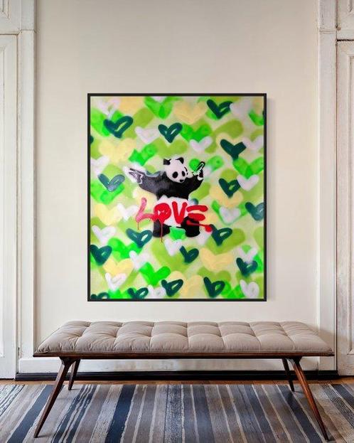 Timo Wedell (1994) - Green Panda Like Banksy - XXL · No, Antiek en Kunst, Kunst | Schilderijen | Modern