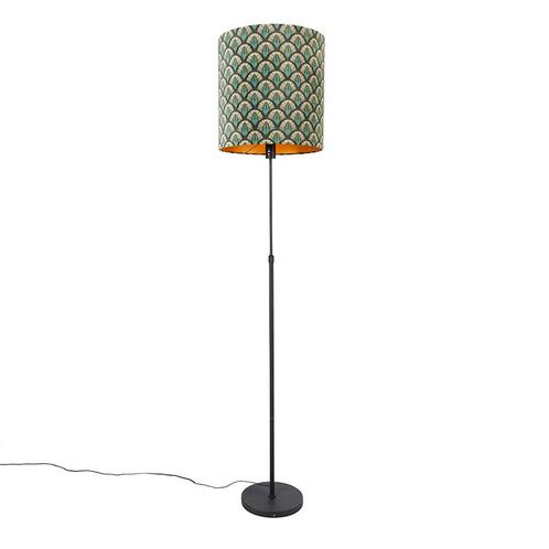 Vloerlamp zwart kap pauw dessin 40 cm verstelbaar - Parte, Huis en Inrichting, Lampen | Vloerlampen, Nieuw, Overige materialen
